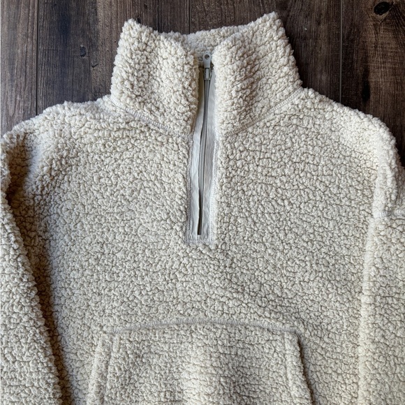 Aerie Offline Sherpa Cropped Quarter Zip Soft Oat Women's Size M - Picture 3 of 10
